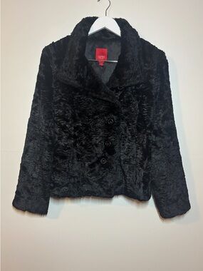 Esprit Vintage 90s Black Faux Teddy Coat with Button Front, Size S